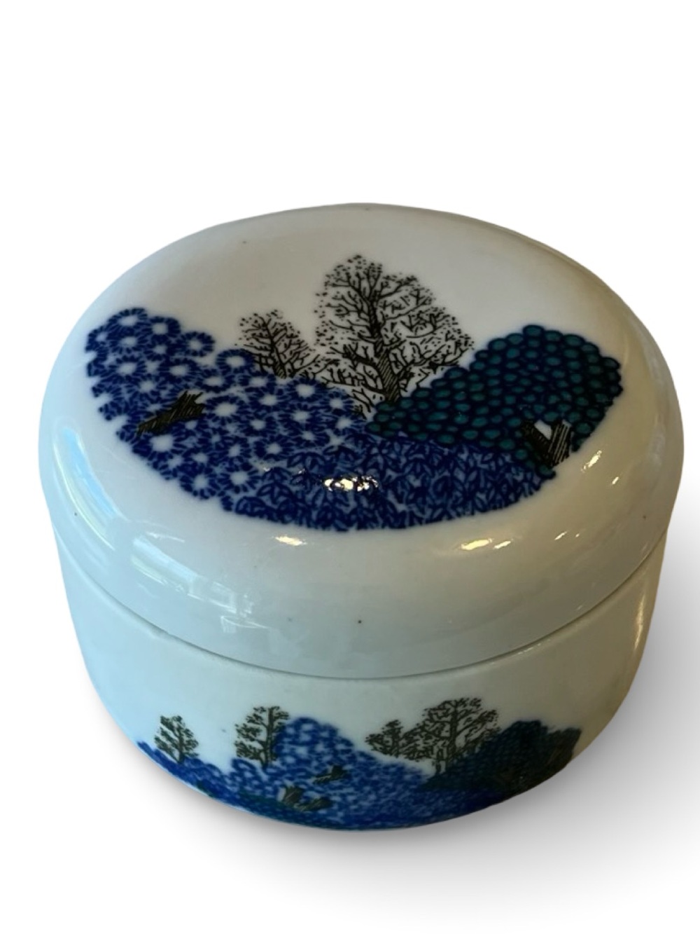 Vintage Porcelain Landscape Scene Trinket Box
